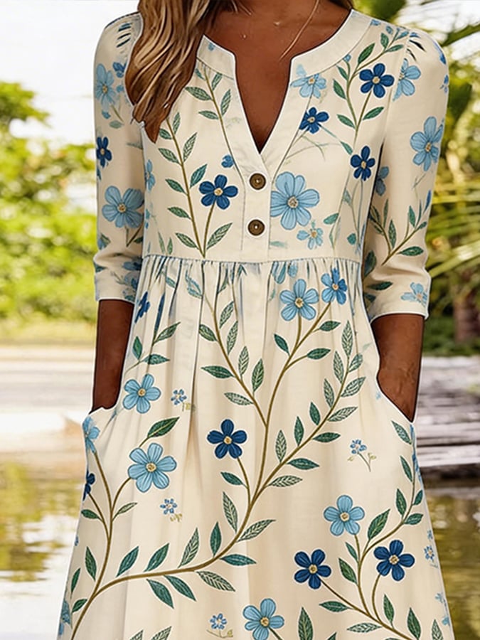 Women's Casual V-Neck Printed Dress