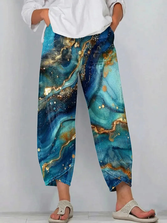 Women's Ethnic Textured Art Print Pocket Cotton Jeans