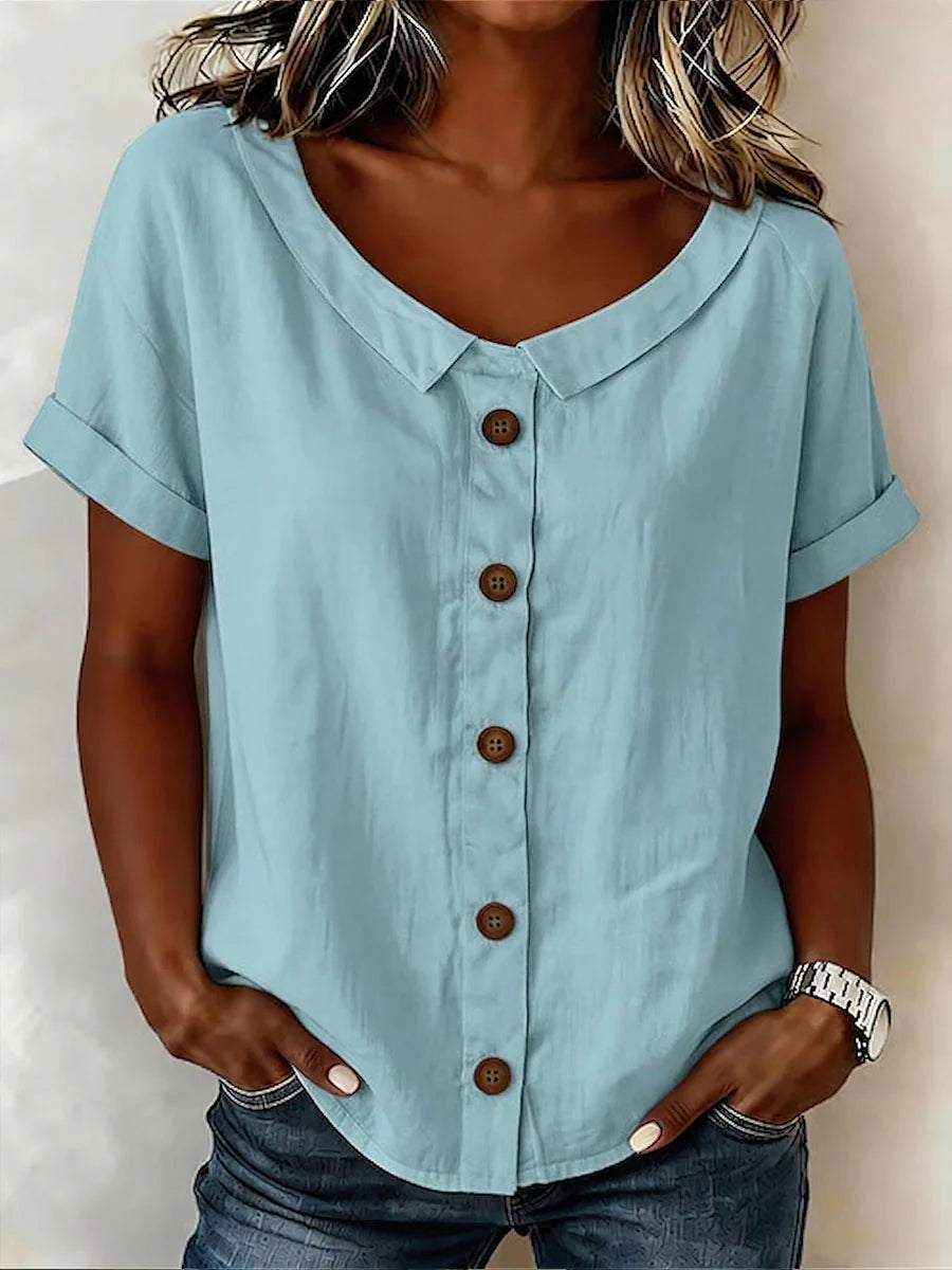 🔥Women's Round-neck Short-sleeve Casual Loose Cotton-linen Tops