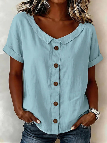 🔥Women's Round-neck Short-sleeve Casual Loose Cotton-linen Tops