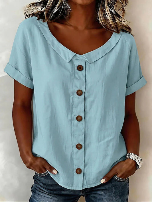 🔥Women's Round-neck Short-sleeve Casual Loose Cotton-linen Tops