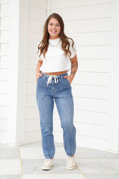 High Rise Medium Wash Joggers