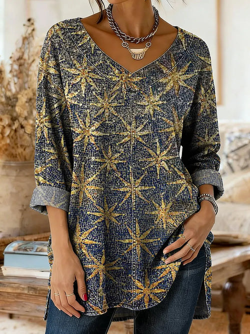 Women's Star-printed Artistic Washed Denim Cotton Shirt