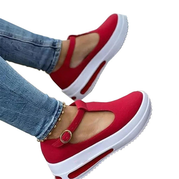 Women Summer Retro Buckle Round Head Wedge Platform Slip-On Sandals So