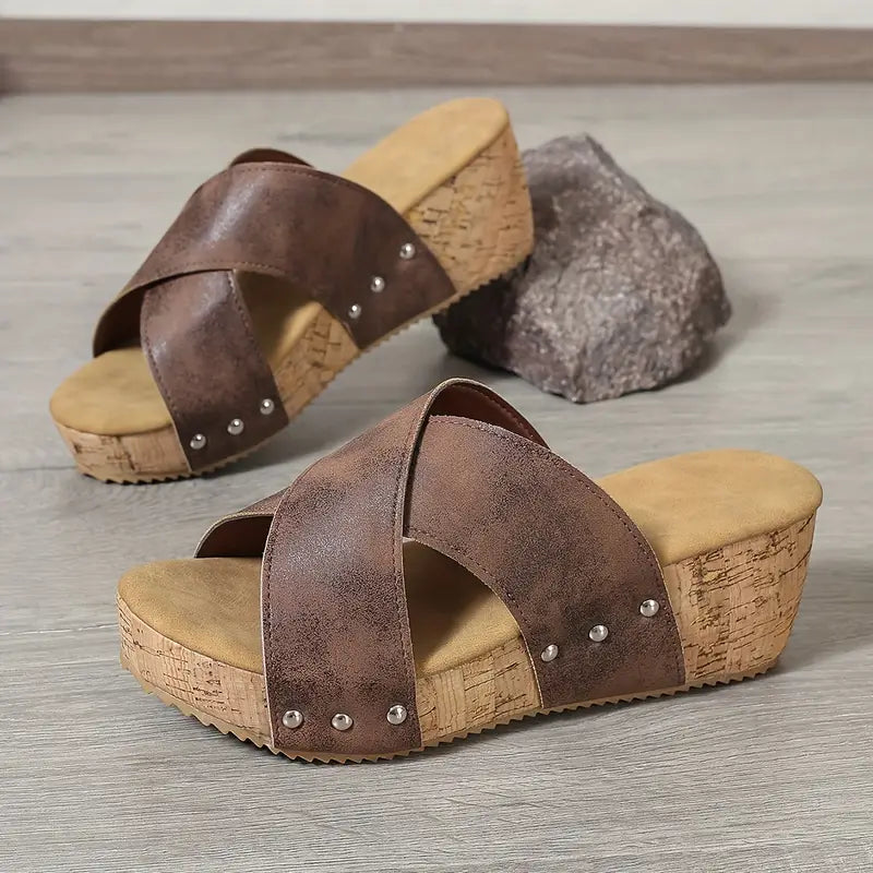 Women's Comfortable Platform Wedge Heeled Slip-On Sandals