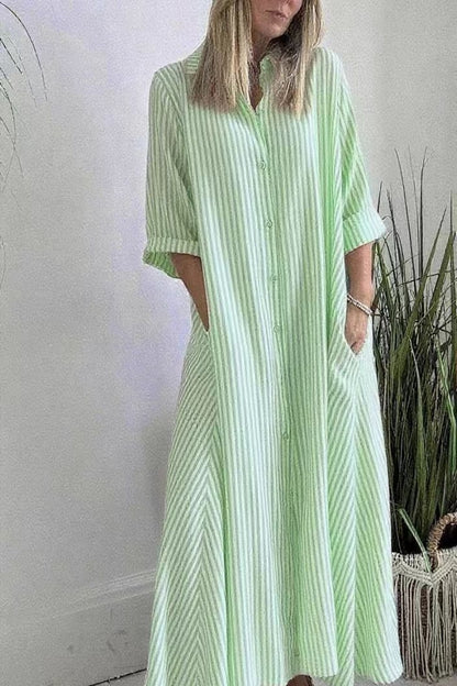 Elegant Women's Dress With A Three-quarter Sleeve And A Lapel Collar