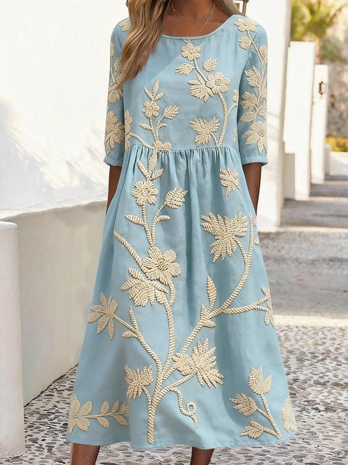 Women's Casual Round Neck Half Sleeve Contrast Print Dress