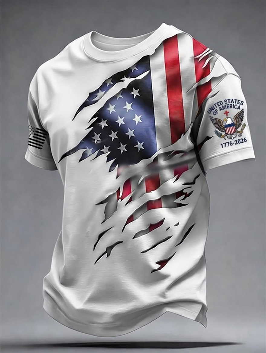 Men'S Retro American Independence Day Printed Short Sleeved T-Shirt