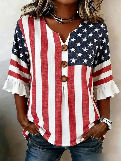 Women's Casual American Flag Printed Top
