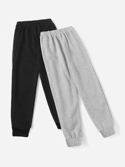 Two Pack Pants, Solid Drawstring High Waisted Sweatpants, Casual Every Day Pants, Women's Clothing