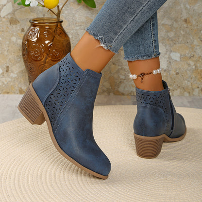 🔥 Women's Chunky Mid-Heel Slip-On Leather Orthopaedic Ankle Boots