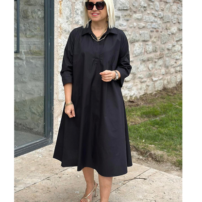 Women'S Long Shirt Solid Color Temperament Commuting Simple Lapel Cardigan Dress