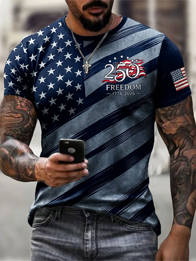 Men's Patriotic American Flag Print T-shirt
