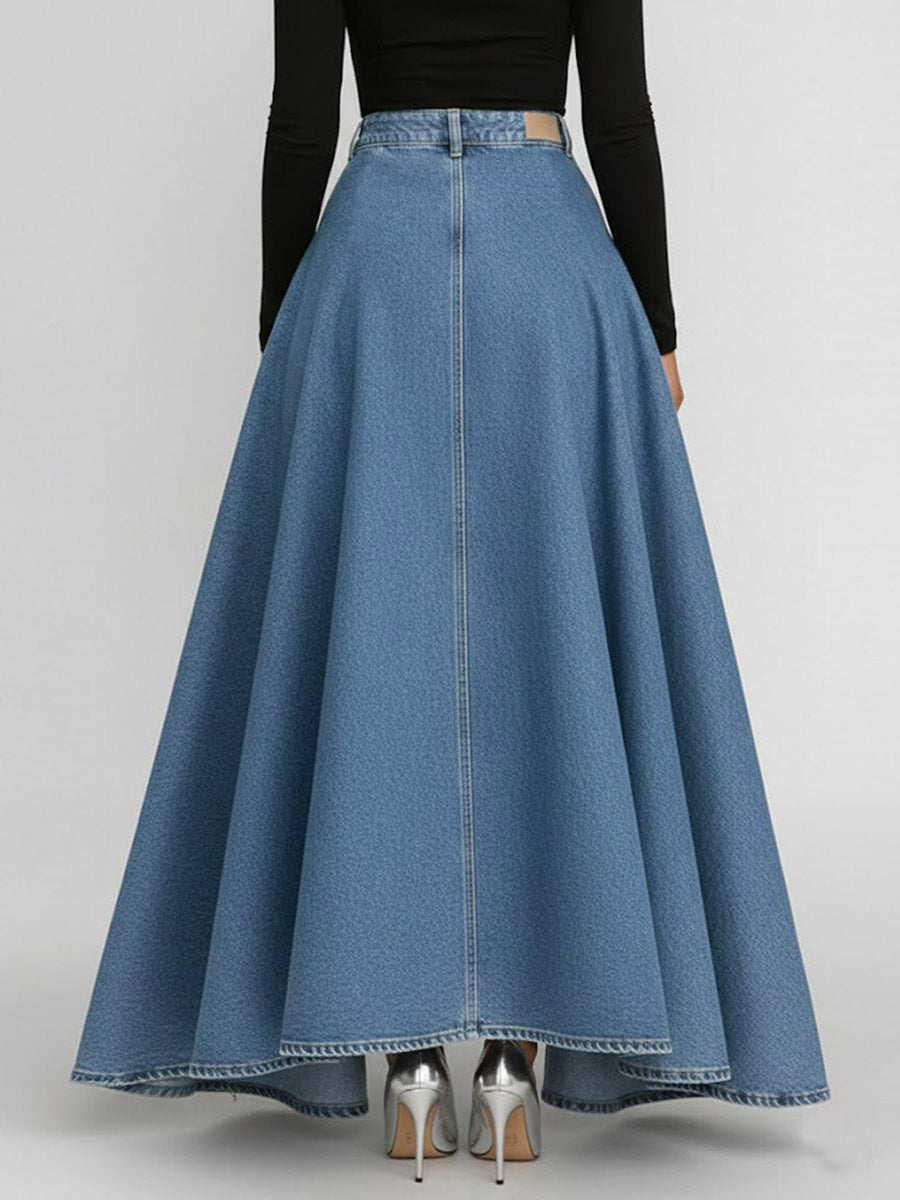Women's High-waisted Loose-fitting A-line Denim Skirt