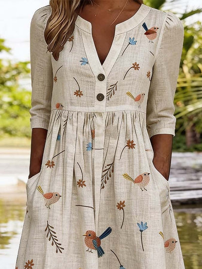 Women's Casual V-Neck Printed Dress
