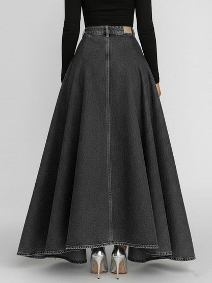 Women's High-waisted Loose-fitting A-line Denim Skirt