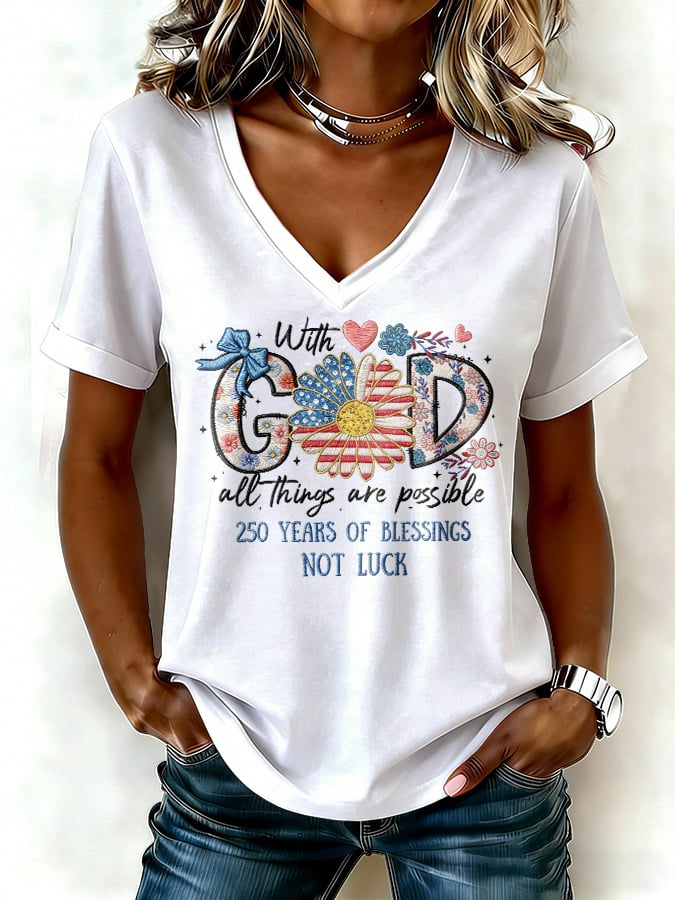 Women's casual retro American 250th  T-shirt