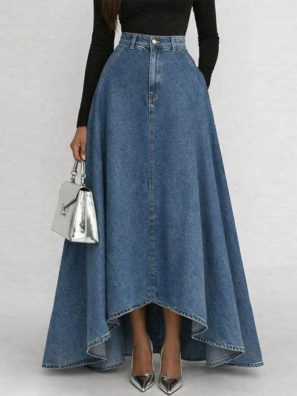 Women's High-waisted Loose-fitting A-line Denim Skirt