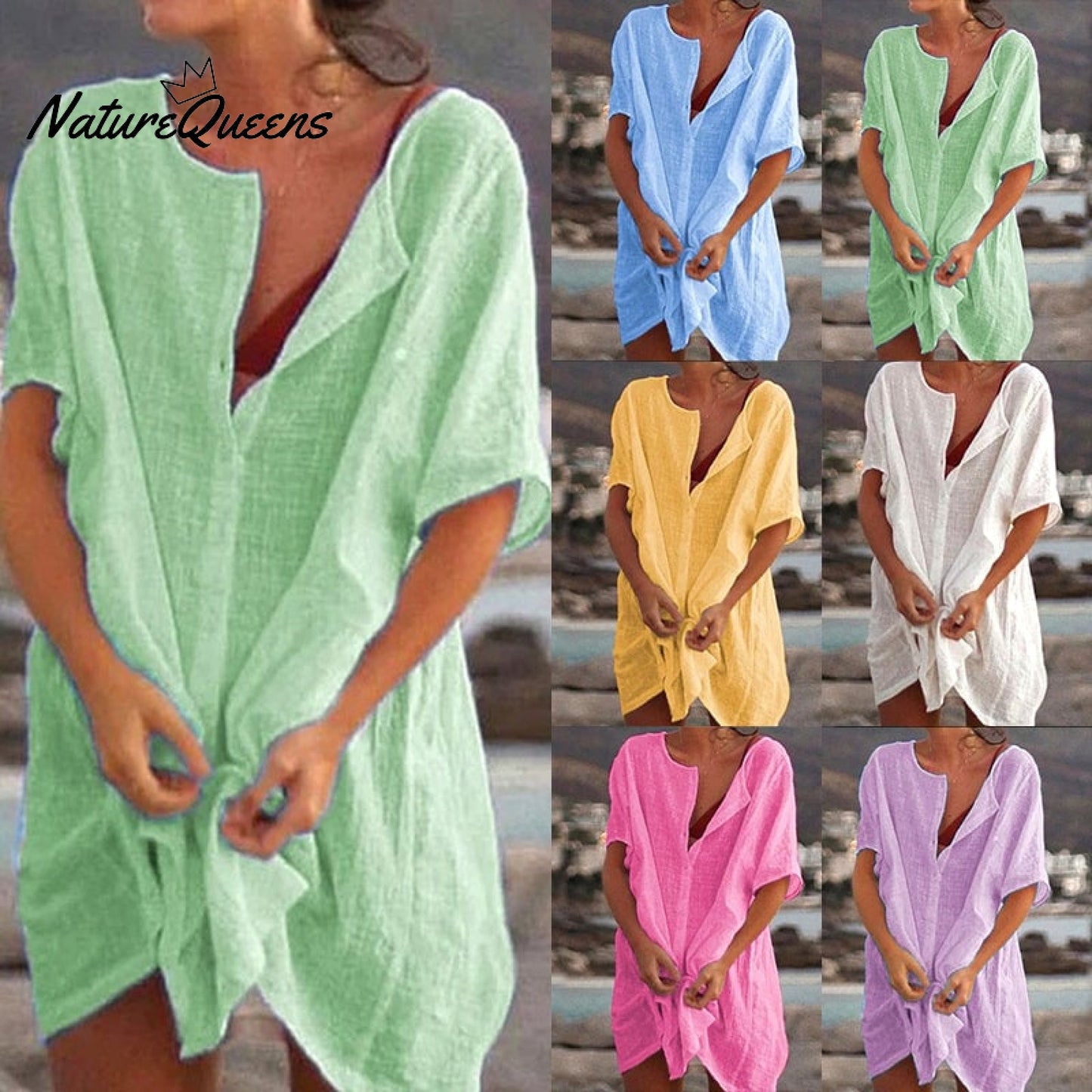 Summer Cotton Loose Short Dresses  Casual Women's  shirt