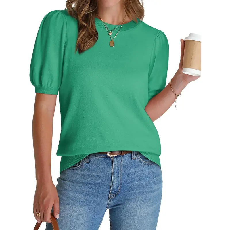 Women's Puff Short Sleeve  Lightweight Knit Top