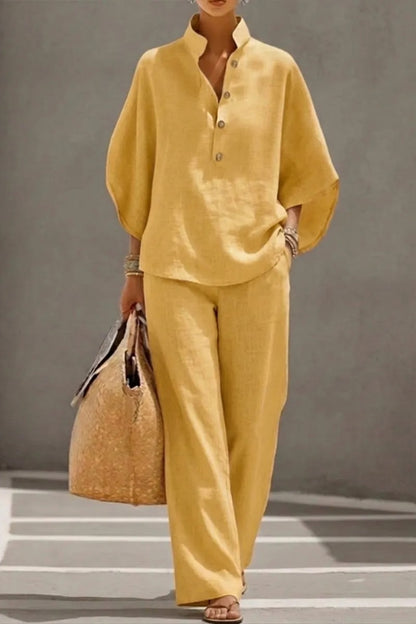 Women’s Batwing Sleeve Linen Cotton Two-Piece Set