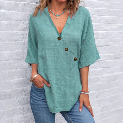 Women'S Irregular V-Neck Cotton And Linen Top