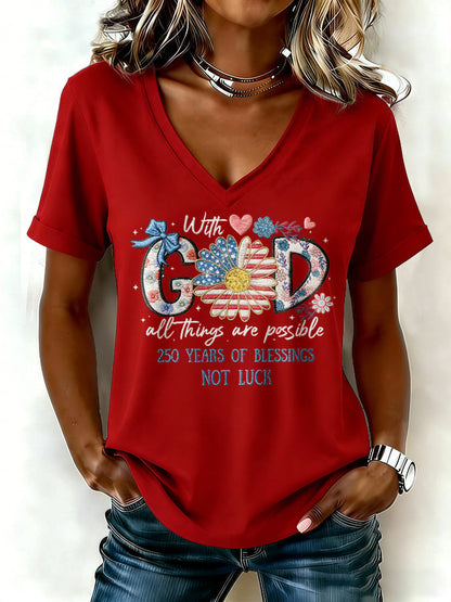 Women's casual retro American 250th  T-shirt