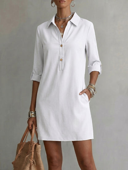 Women's Polo Shirt-collar 3/4-sleeve Dress