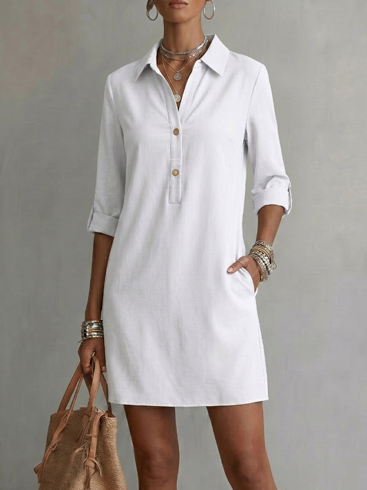 Women's Polo Shirt-collar 3/4-sleeve Dress