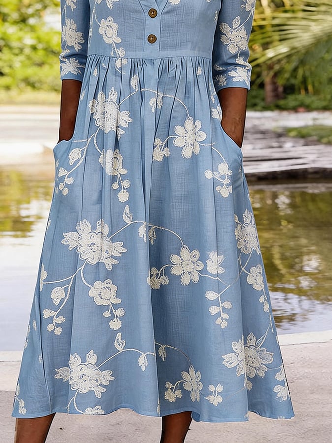 Women's Casual V-Neck Printed Dress