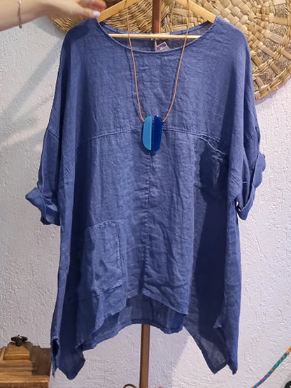 Women's Casual Cotton and Linen V-neck Shirt