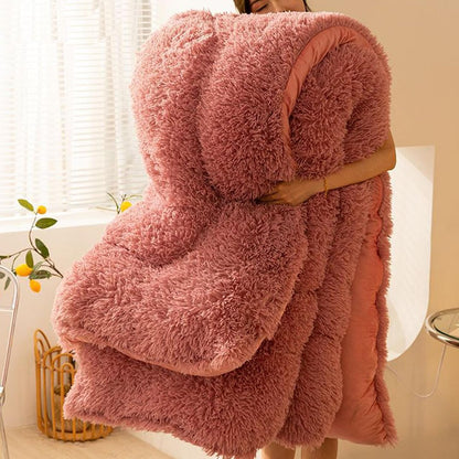 Luxury Plush Mink Thick Faux Fur Quilt, Lightweight Breathable Warm Thick Bed Quilt, Modern Casual Super Soft Four Seasons Fluffy Bedding