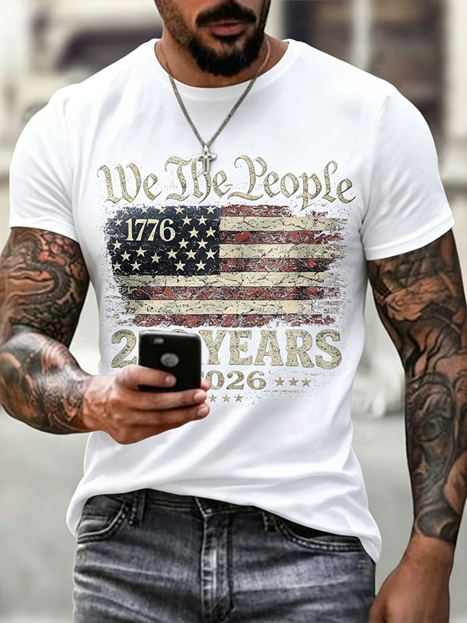 Men'S Casual 250Th Anniversary Celebration Of The Founding Of The United States, Personalized Printed Round Neck T-Shirt