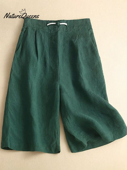 Loose Casual Cotton Linen Wide Leg Capris