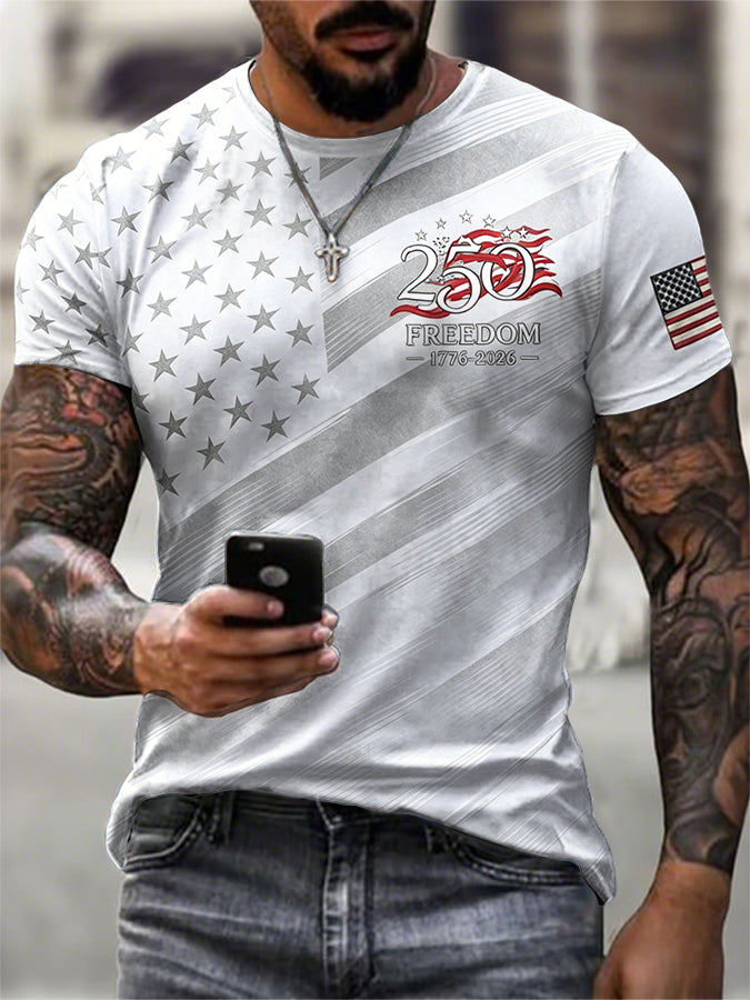 Men's Patriotic American Flag Print T-shirt