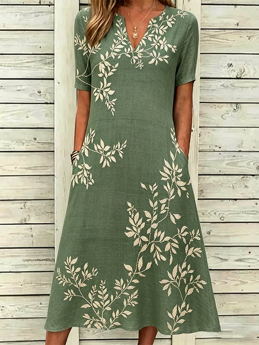 Women's Casual V-Neck Short-Sleeve Printed Dress