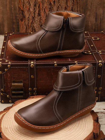 Women Hemmed Zip Casual Plain Round Toe Short Boots With Flat Heel