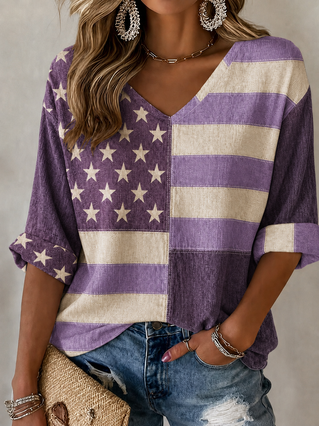 Women'S Retro Independence Day Art Printed Casual T-Shirt
