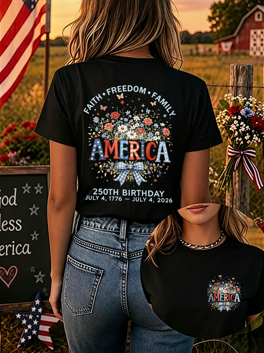 Since 1776, Faith, Liberty, And Family – Women'S 250th Anniversary Of American Faith Print Short-Sleeve T-Shirt