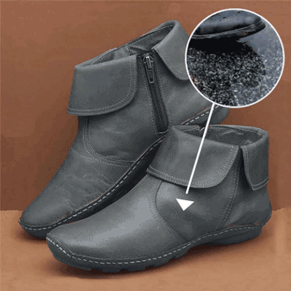 Women Hemmed Zip Casual Plain Round Toe Short Boots With Flat Heel