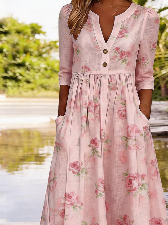 Women's Casual V-Neck Printed Dress