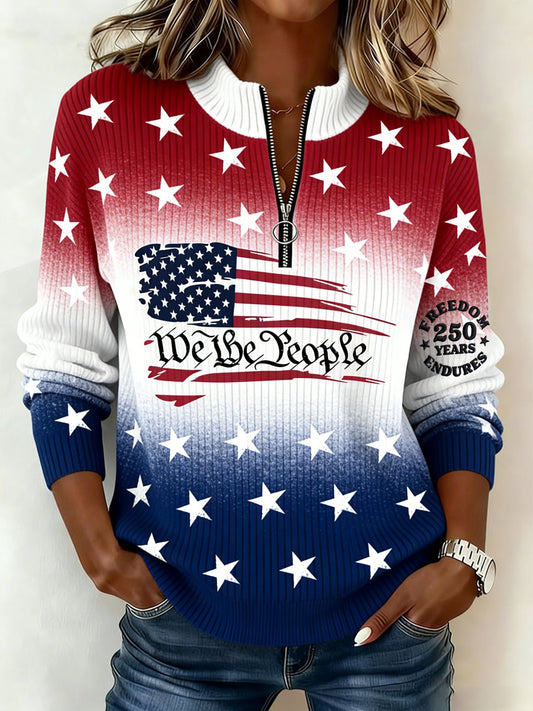 Women's Winter Patriotic 250th Anniversary Stand-Up Collar Top