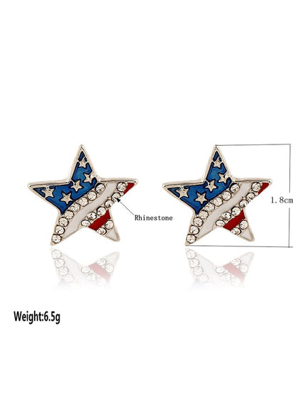 Personality Fashion Versatile National Flag Color Rhinestone Drip Oil Stud Earrings