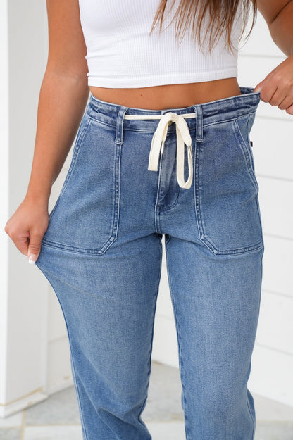 High Rise Medium Wash Joggers