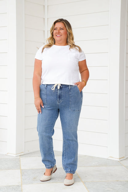 High Rise Medium Wash Joggers