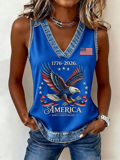 Women'S American Flag Independence Day 250Th Anniversary Printed Sleeveless Top