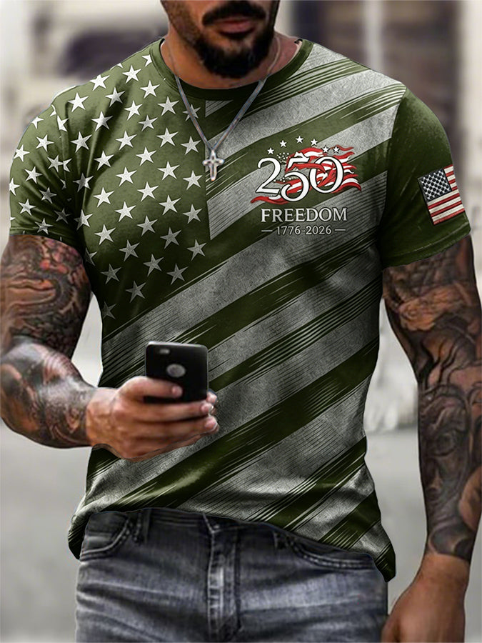 Men's Patriotic American Flag Print T-shirt