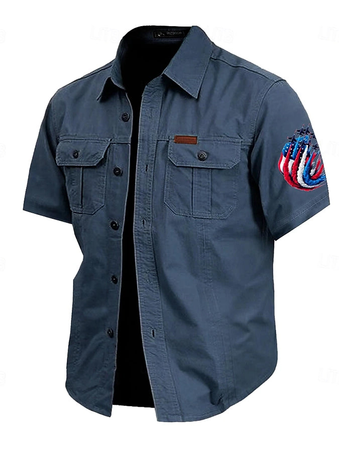 Men's American Flag Eagle Print Short Sleeve Shirt