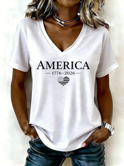 Women's casual retro American 250th anniversary T-shirt