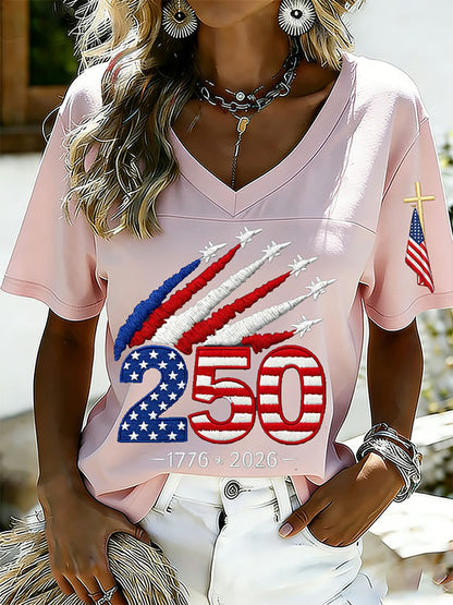 Women'S Retro Independence Day Printed Casual Short Sleeved T-Shirt